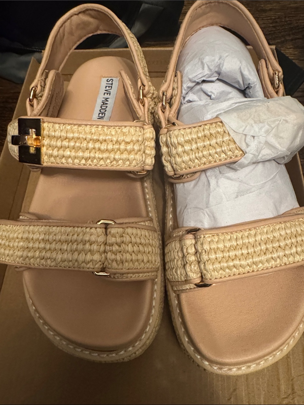 Steve Madden Beige Raffia Strap Platform Sandals